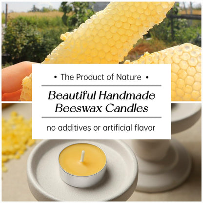 48 Packs Beeswax Tealight Candles, Natural Beeswax Tea Light Candles in Aluminum Cup, 4 Hours Burn Time, Organic Tea Candle for Home Decor, Air Purification, Emergency