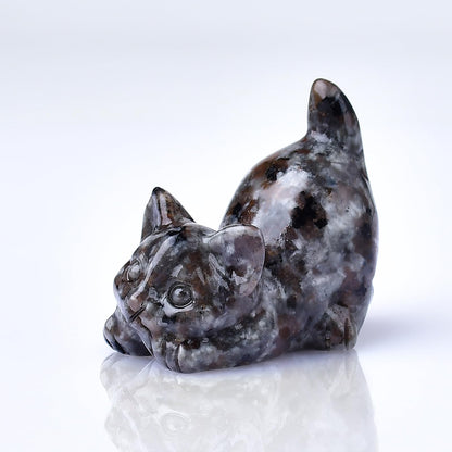 WUYOUSHI Natural Flame Stone Cat Decor Statue Crystals and Healing Stones Cat Figurine Polished Gemstones Bedroom Office Desk Home Decoration A Lucky Decoration for Cat Lover