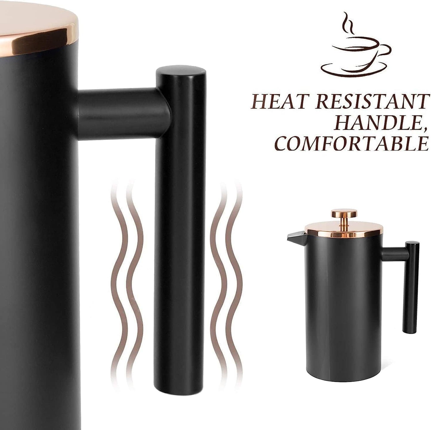Miuly French Press Coffee Maker, 21Oz, Stainless Steel, 3 Level Filtration, Double Wall Insulated