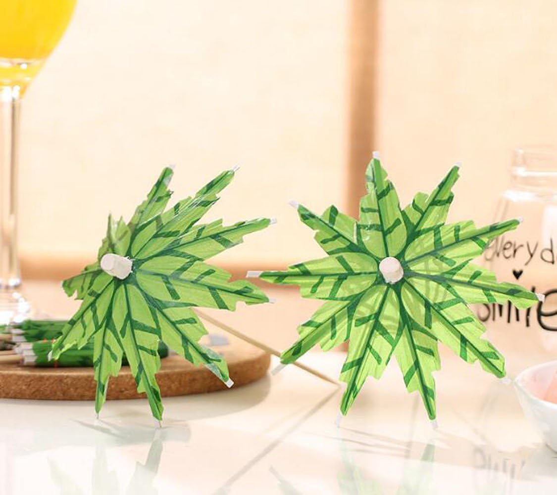50 Pcs Green Tropical Coconut Palm Tree Paper Umbrellas Picks - Cocktail Parasols Cupcake Picks for Hawaiian Party