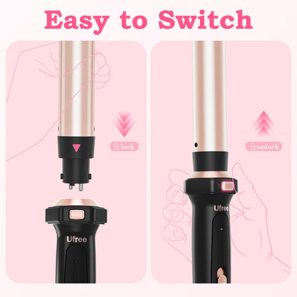 Birthday Gifts for Women, Ufree 5 in 1 Curling Iron with Interchangeable Ceramic Barrels (0.35"-1.25"), Curling Wand Set with Flat Iron Hair Straightener, Instant Heat Up, Dual Voltage Hair Curler