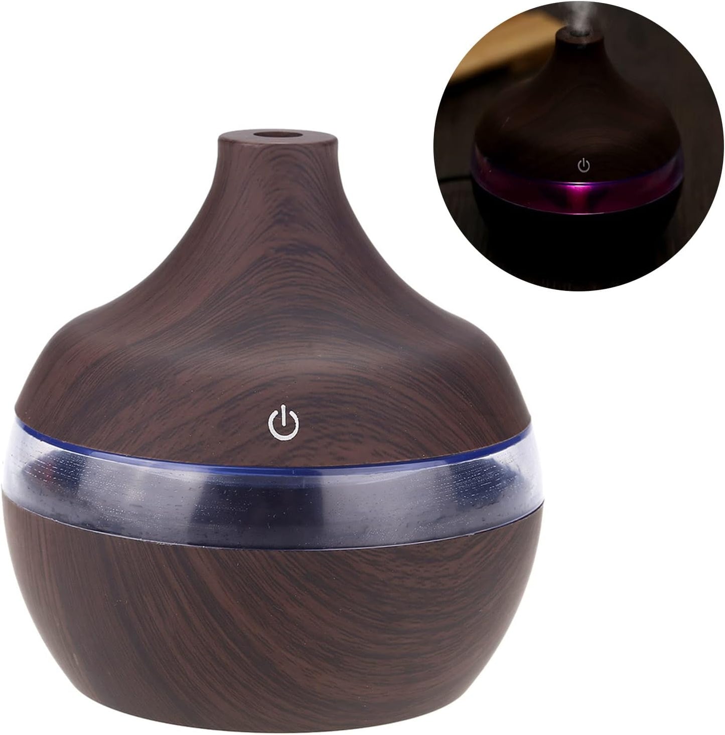 Wood Grain USB Humidifiers for Home, Top Fill with LED Night Light, Ideal for Bedroom Office Nursery, Compact Design