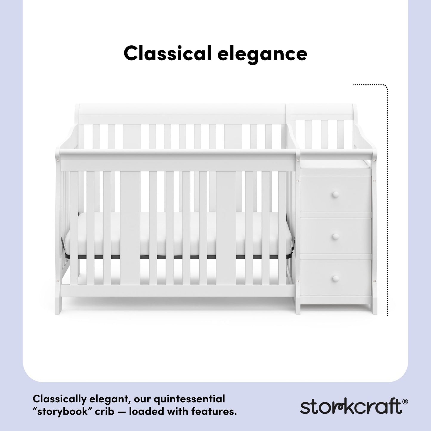Storkcraft Portofino 5-in-1 Convertible Crib and Changer – Crib and Changing Table Combo with Drawer, Converts to Toddler Bed, Daybed and Full-Size Bed, Storage Drawer (White)