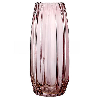 Lucky Bird Purple Pink Ribbed Glass Vase for Flowers and Candles - Modern Centerpiece (H12.0 inch)