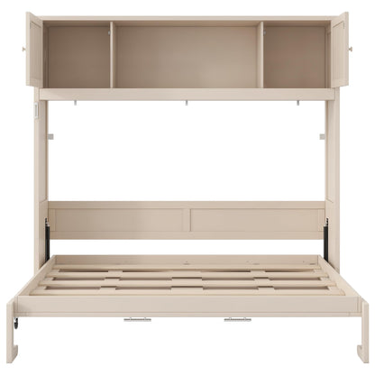 Ball & Cast Full Size Murphy Bed with Storage Cabinet,Wood Hideaway Beds,Folded Wall Bedframe for Bedroom,Guestroom,Space Saving,White