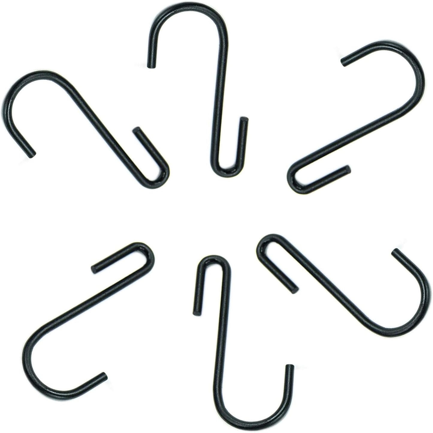 Huji S Shaped Heavy Duty Hanging Hooks for Kitchenware, Set of 6, Black Iron