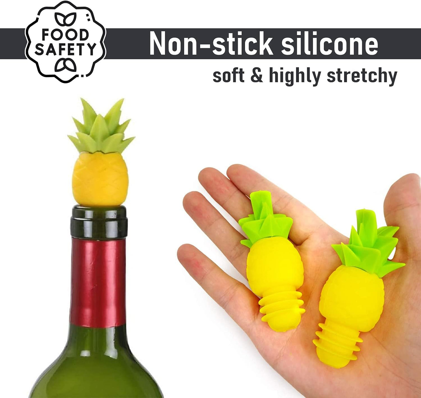 4Pcs Wine Stoppers for Bottles, Pineapple Silicone Caps, Reusable Wine Bottle Sealer, Funny Wine Stopper