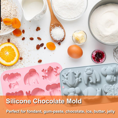 2 Pack Chocolate Molds Elephant Monkey Frog Silicone Molds for Cake Gummy Jello Ice Cube Crayon, Cake Decoration Soap Molds Silicone Baking Mold Making Kit, Lovely & Fun for Kids