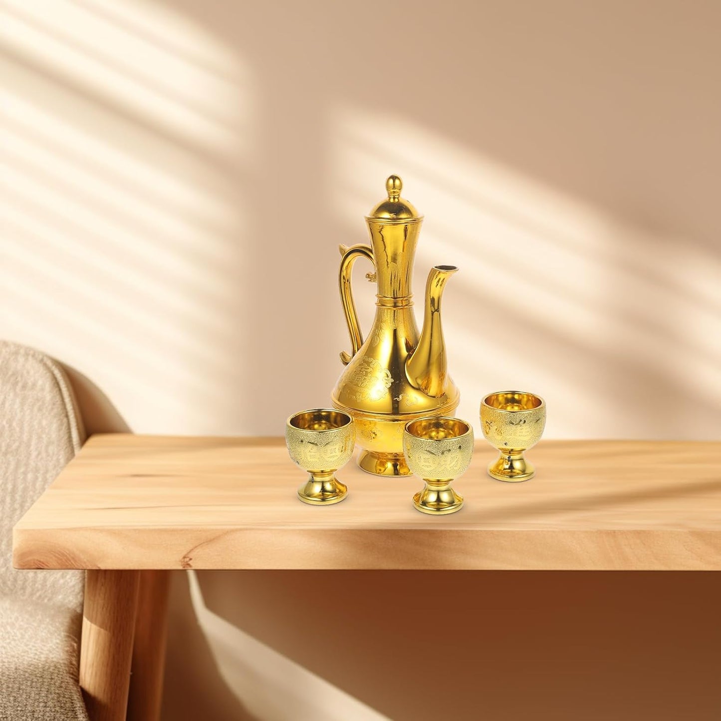 PRETYZOOM Turkish Coffee Tea Pot Set: Gold Water Kettle Teapot with Narrow Spout for Tea Party and Buddhist Offering