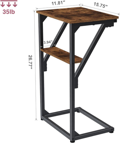 NEFROM ET-D-BRW1 C-Shaped End Table, Small Couch Side Table, Sofa TV Tray Table for Living Room, Bedroom, Bedside