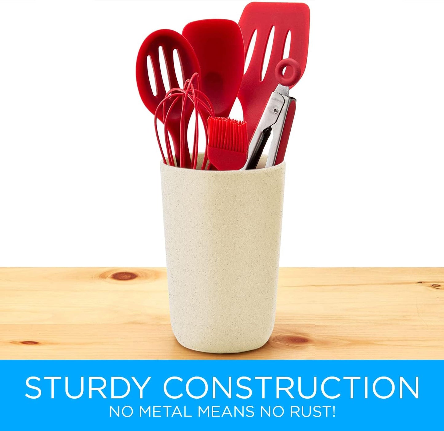 Modern Slim Bamboo Cream Kitchen Utensil Holder Caddy, Rust Proof and Dishwasher Safe for Countertop Organization