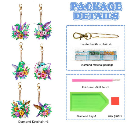 C'eitura 6Pcs Hummingbird Diamond Art Keychain Kits, DIY 5D Diamond Painting Ornaments for Kids & Adults, Handmade Creative Gift for Friends, Family