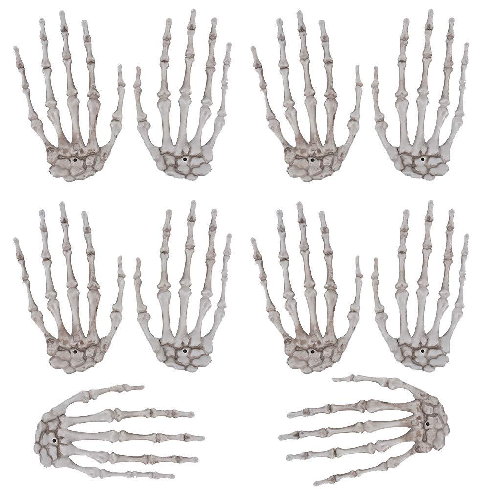 5 Pairs Halloween Skeleton Hands Realistic Plastic Fake Human Hands for Halloween Zombie Party Terror Scary Props