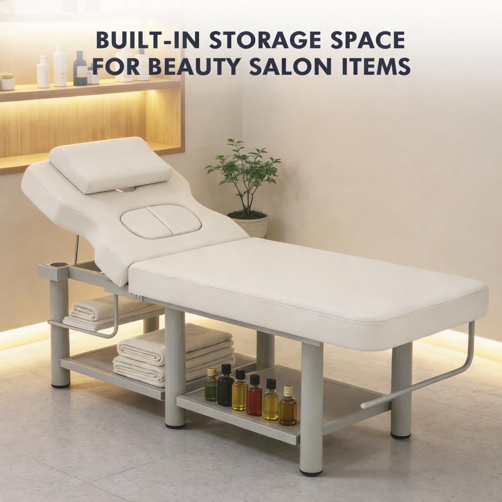 Heavy Duty Stationary Massage Table with Adjustable Backrest, Wide Spa Facial Bed with Metal Frame & PU Leather, Professional Massage Therapy Bed for Spa Salon Tattoo Physical Therapy Clinic (Gray)
