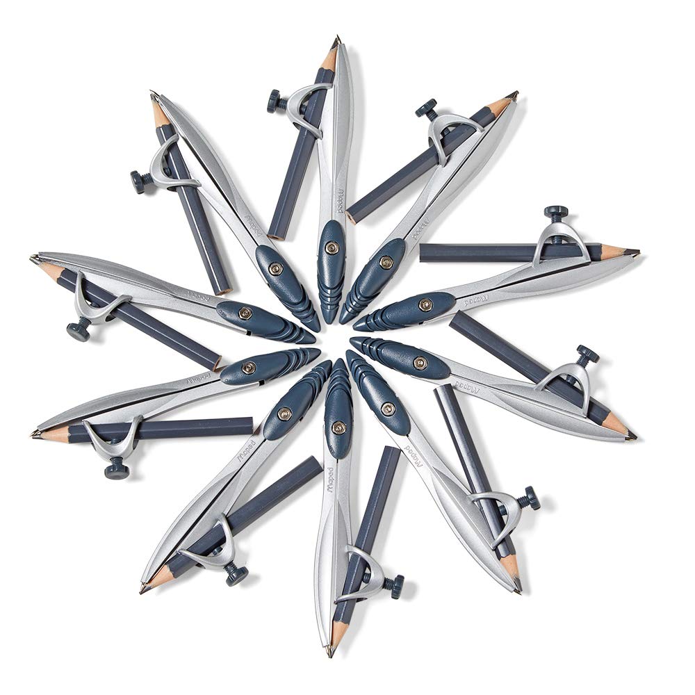 hand2mind Student Math Geometry Compass, Silver, Precision Tool for Geometry, Math, Drafting (Pack of 10)