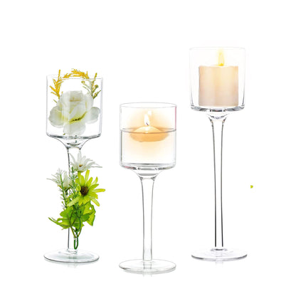 Nuptio 1 Set Tealight Candle Holder Tall Glass Candle Holder for Floating Candles, Glass Candle Holders for Pillar Candles, Tall Candle Holders for Table Centerpiece Home Party Wedding Table Decor