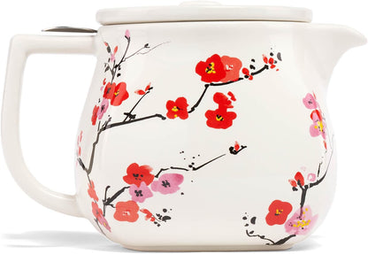 24 oz. Tea Forte Fiore Sakura Cherry Blossom Ceramic Teapot with Removable Stainless Steel Infuser Basket and Lid