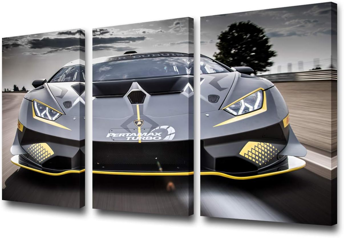 Gloomy Landscape Painting Sports Car Artwork, 12 x 24 inch x 3 Pieces Framed Canvas Wall Art for Modern Decor