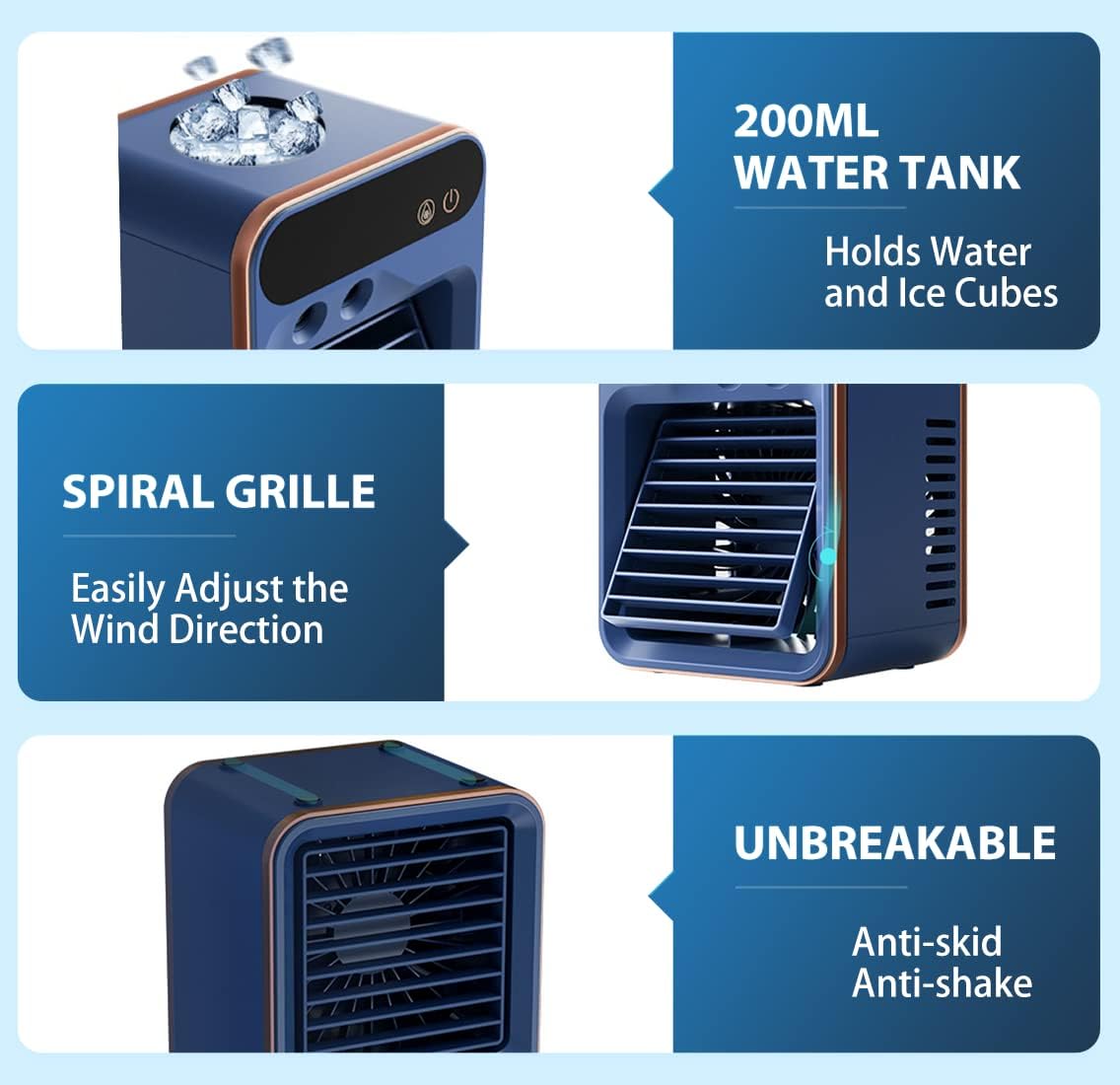 Portable Air Conditioner - Rechargeable Office Air Conditioner with Three Speeds & Spray Speed, Evaporative Cooling Fan