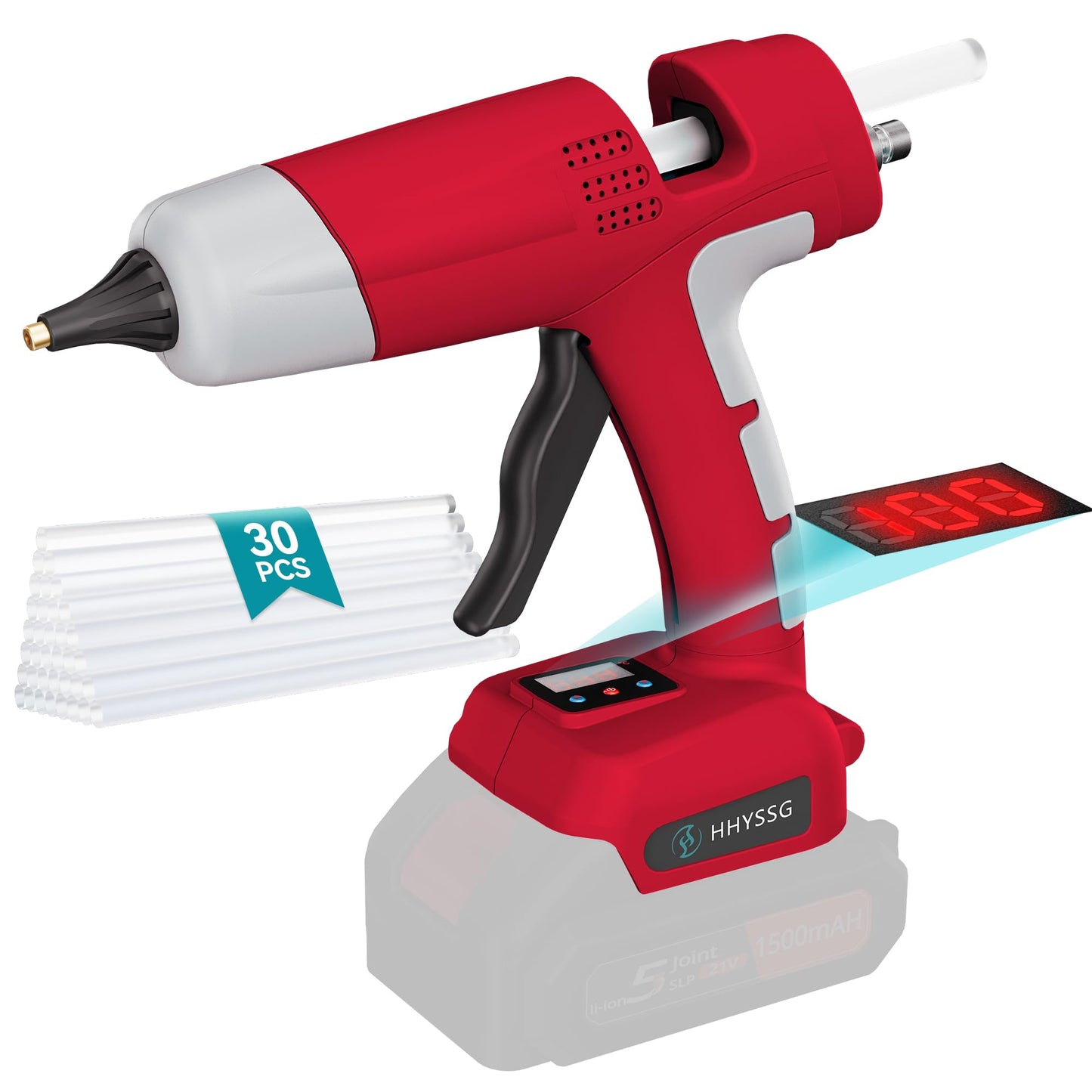 Upgraded 100W Cordless Hot Glue Gun Compatible with Milwaukee 18V Battery, Digital Temperature Adjustable, 30 Premium Sticks, Fast Preheat for DIY Crafts Home Repair Industrial Projects (Tool Only)