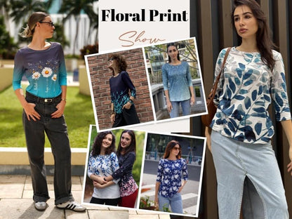 Zeagoo Women Leaves Print Crew Neck T-shirt Casual 3/4 Sleeve Top For Spring Fall Summer Basic Blouses Shirts 2025