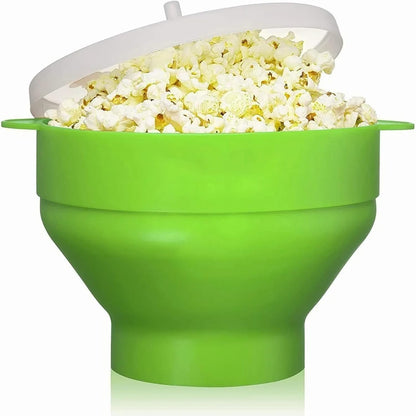 Collapsible Silicone Popcorn Popper Bowl with Lid, Microwave Hot Air Popcorn Maker, Silicone Collapsible Bowl
