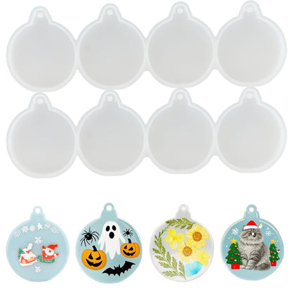 2pcs 4-Cavity Deep Round Christmas Ornament Resin Mold,Round Silicone Keychain Molds for Epoxy Resin,Christmas Tree Decorations Christmas Bauble Silicone Mold Halloween