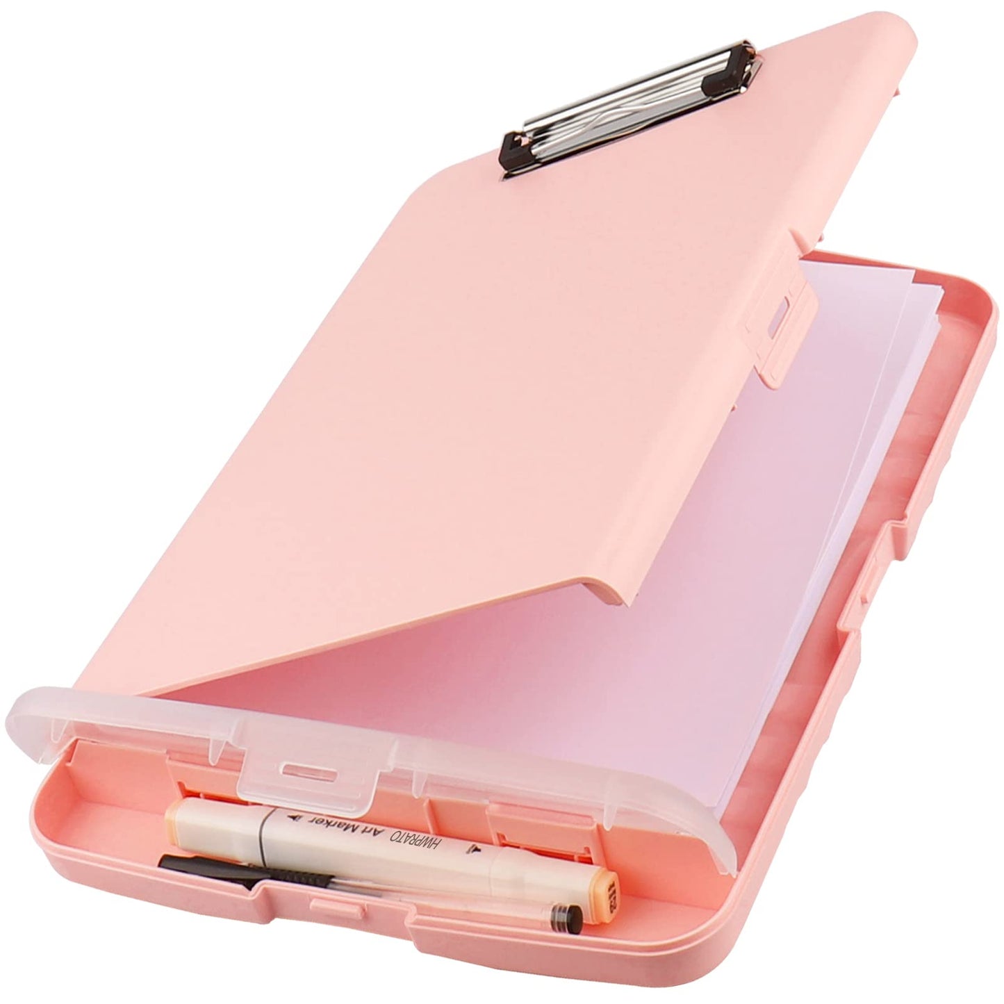HWPRATO Clipboards Organizer Clipboard with Storage Nursing Clipboard Foldable File Folder Plastic Folio with Storage Case for Teacher,Kids,Doctor,Offices (Light Pink)