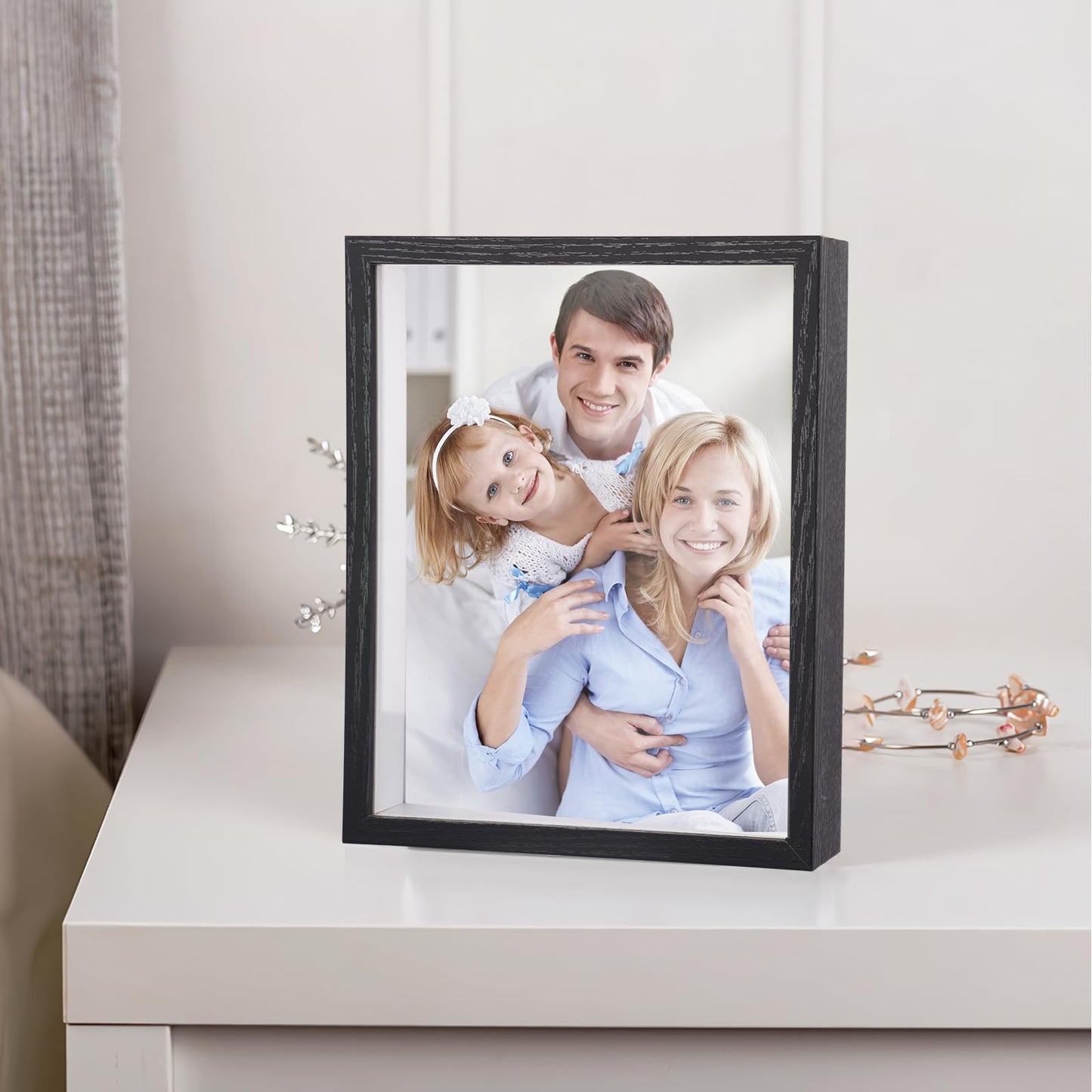 Shadow Box Frame 8x10 - 3 Pack Wood Deep Shadowbox with Glass Shadow Boxes Display Cases Suitable for Photos, Dried Flowers, Handicrafts Picture Frames for Wall (Black)