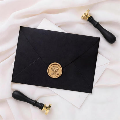 UNIQOOO 3D Embossed Relief Hydrangea Flowers Wax Seal Stamp with Wooden Handle, Floral Botanical Theme Vintage Brass Stamp for Wedding Invitation, DIY, Gift Wrap, Envelopes, Christmas Card