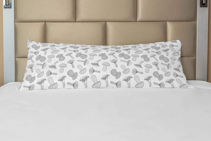 Mushroom Body Pillow Case Cover by Lunarable with Zipper | Doodle Style Hand Drawn Monochrome Design, 21" x 54", White