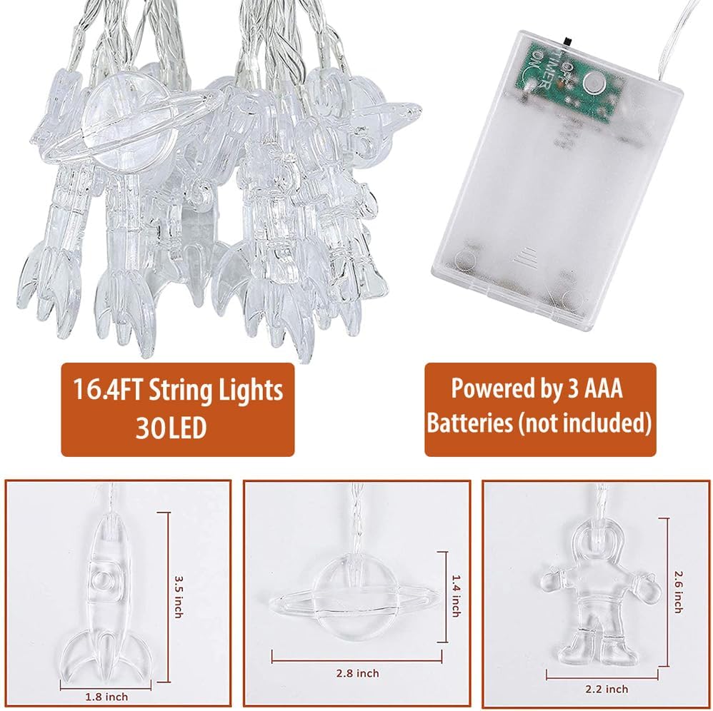 16.4FT 30 Fielegen LED Children's Room LED String Light Astronaut Spaceship Rocket Pendants Outer Space Theme Holiday