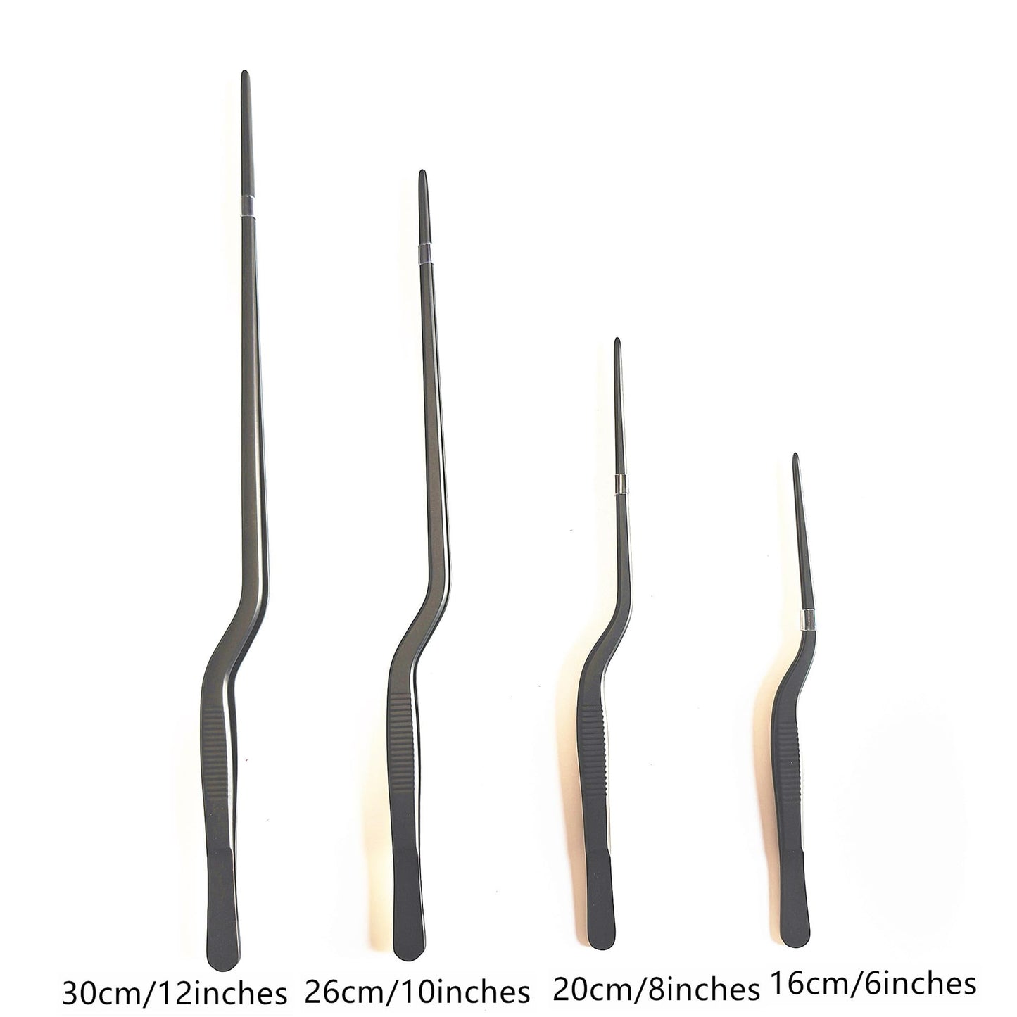 4 Pcs Professional Chef Stainless Steel Kitchen Cooking Tweezers Precision Tongs Plating Decorating Tool Kit (Black)