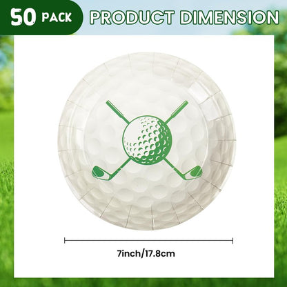 PUEVENYI 50PCS Golf Party Paper Plates - 7Inch Round Dessert Plates for Cake Fruit Salad Pizza Disposable Sport Themed Decoration Supplies for Golf Fan Sports Event, Birthday Party