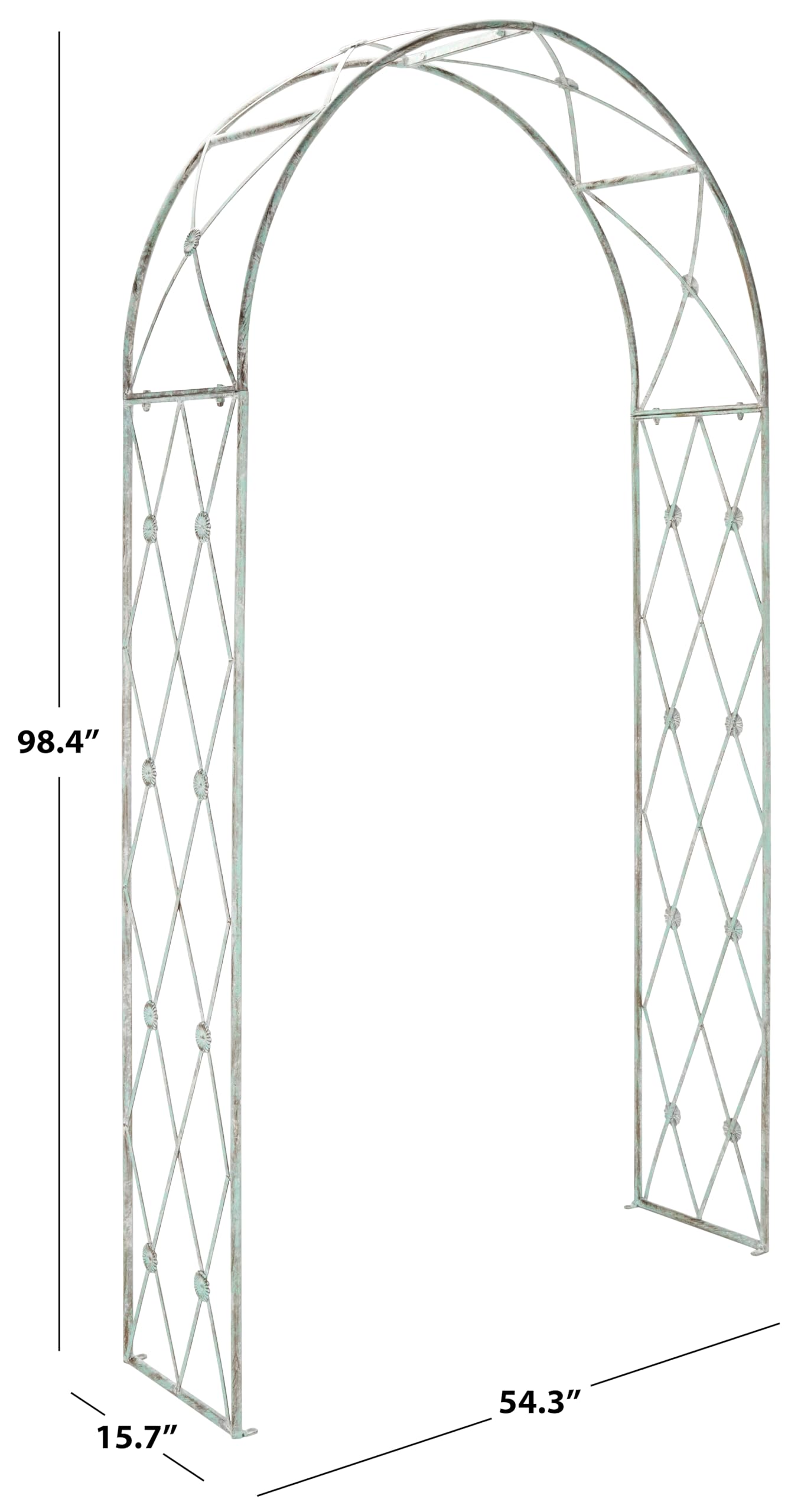 SAFAVIEH Outdoor Collection Atticus Antique Dark Green Wrought Iron Lattice Arch Garden Arbor