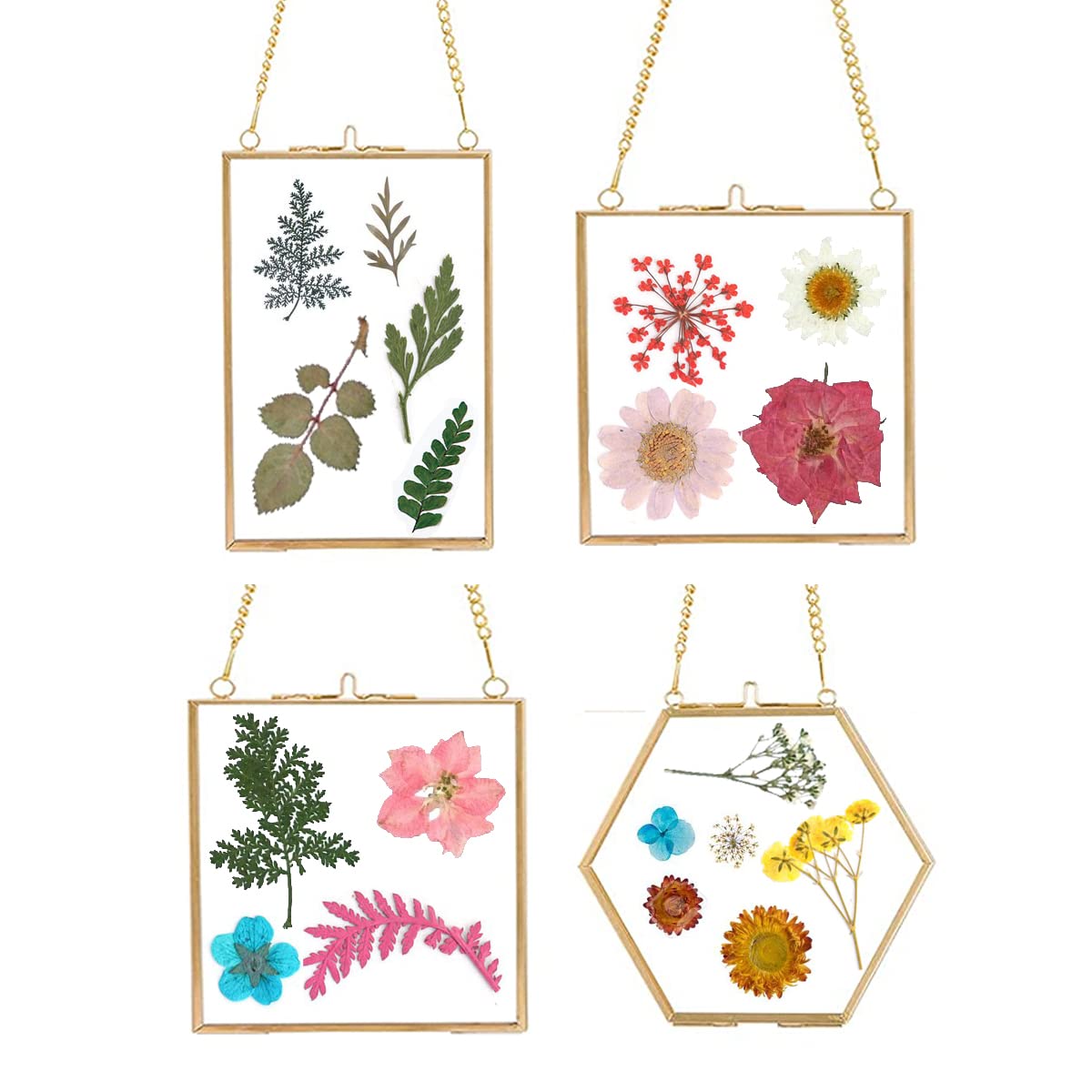 Nucucina 4 PCS Gold Picture Floating Frame Ornaments for Tree - Brass Hanging Photo Ornament Frames for Diy Pressed Flowers Art Wall Décor