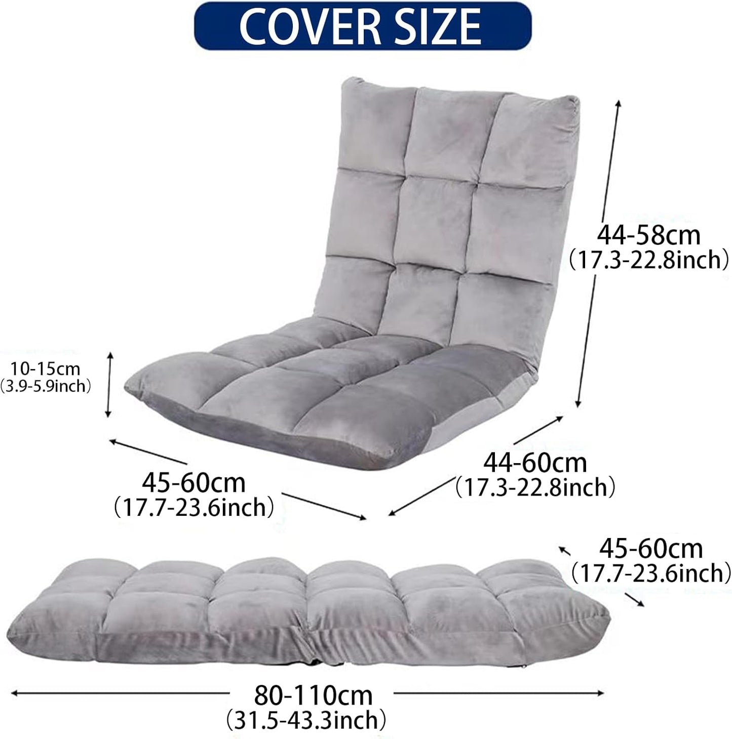 YAQSFGRZ 2 PS Floor Chair with Back Support Cover ONLY,Adjustable Position Folding Sofa Chair Padded Sleeper Bed Couch