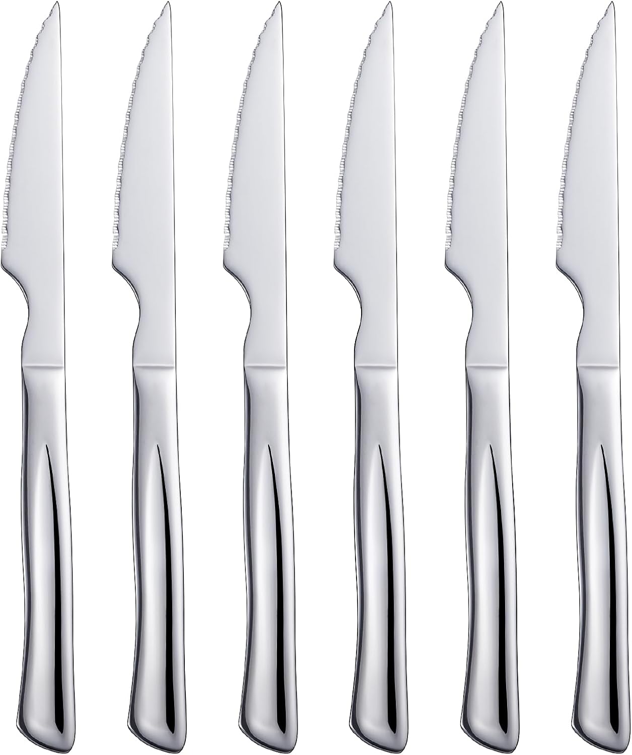 Silver Steak Knife Set, 6 Piece Stainless Steel Kitchen Utility Knives, 8.7-inch Serrated Dinner Knives