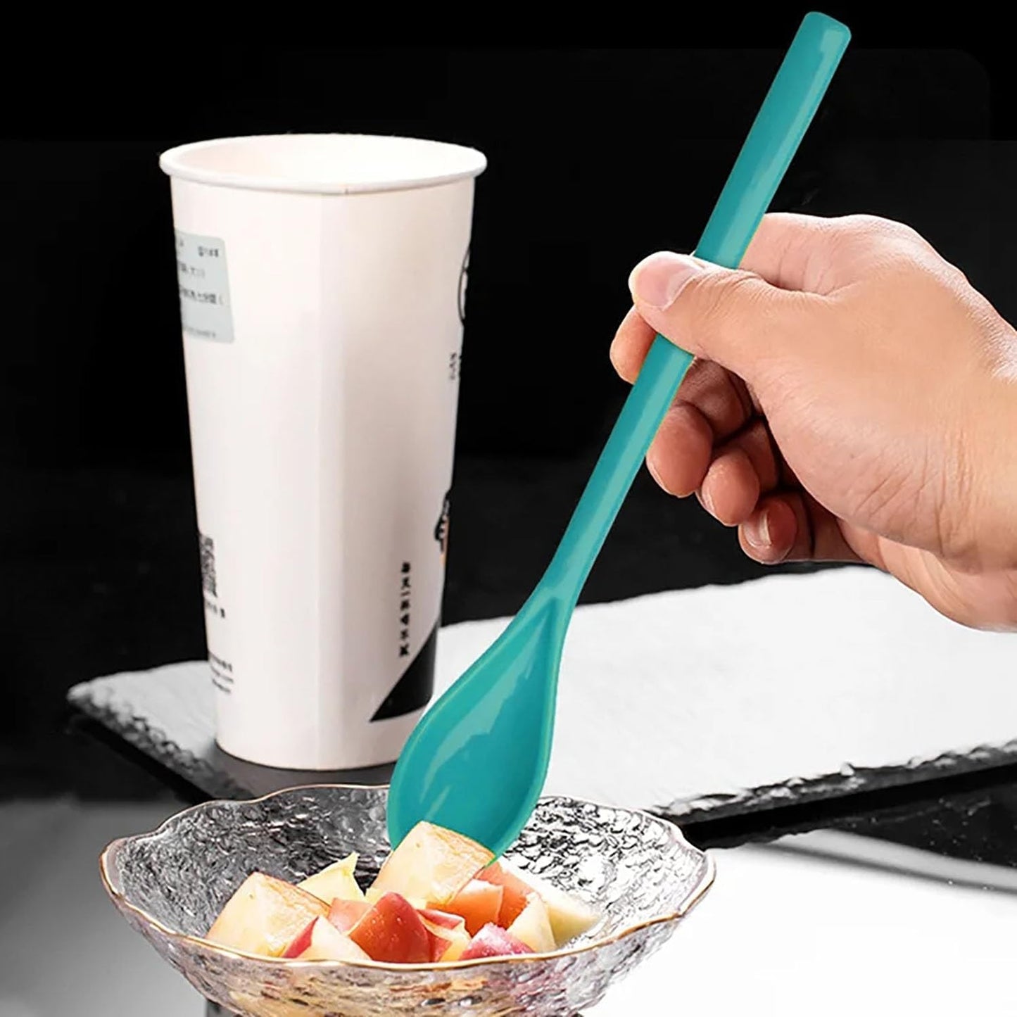 Long Handle Mixing Spoon Set - 6pcs Plastic Coffee Spoons for Iced Coffee, Lemonade, Sundae in Various Colors