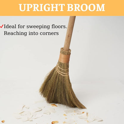 Handmade Vietnamese Straw Broom, Single Handle – Free Halloween Decoration Set, Witch Broom for Costume, Haunted House & Indoor Decor, Soft Grass Whisk Broom for Sweeping or Display