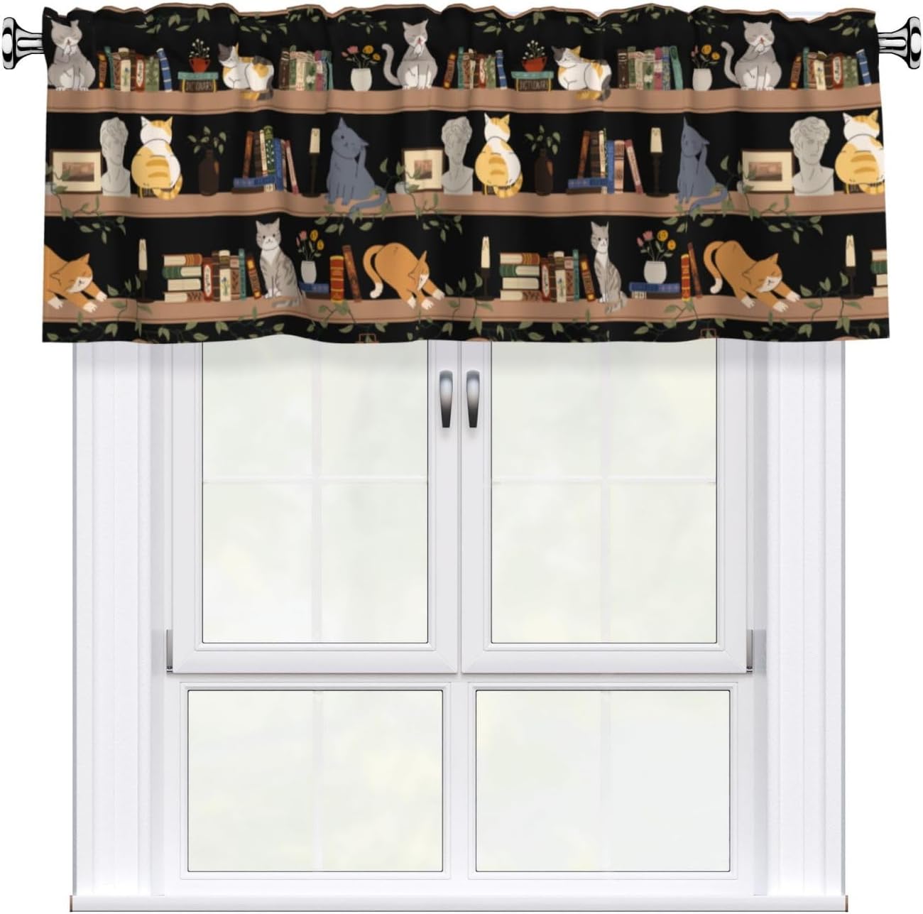 1 54" 18" Bookshelf Cat Curtain Valance Short Rod Pocket Window Treatment for Living Room Bedroom Kitchen Bathroom