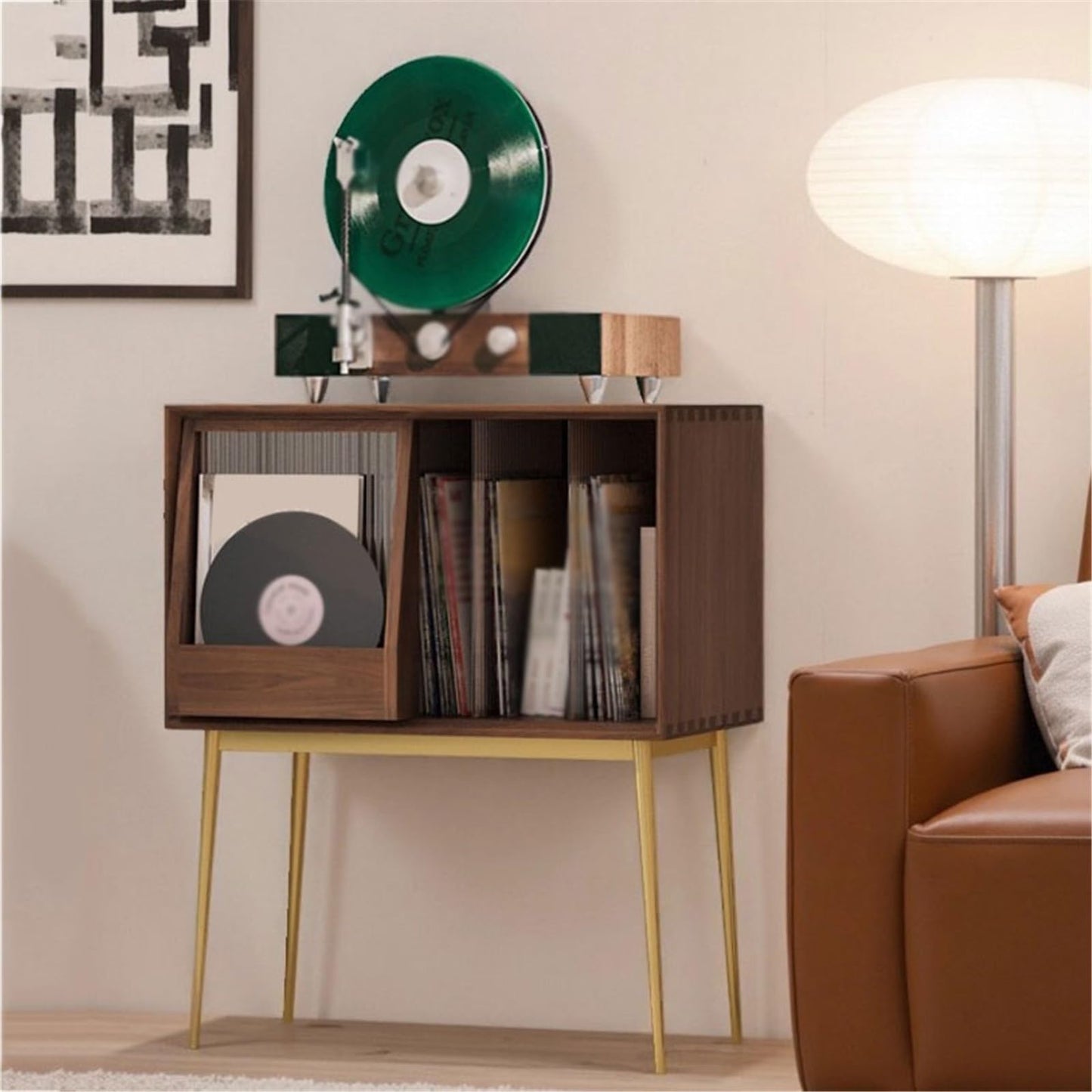 XJOYSL7921 DVD Storage Storage Rack Light Luxury Wooden Vinyl Record Cabinet with Sliding Doors, High Legged Books CD Storage Rack CD Rack Tower