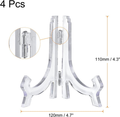 uxcell 4pcs 4.3" Easel Plate Holder, Plastic Folding Display Stand Clear for Decorative Picture Frame