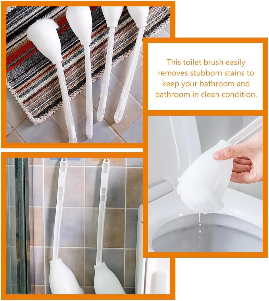 Abaodam White Toilet Brush Cleaners, Soft Toilet Bowl Brush Mop with Long Handle, 4pcs Toilet Scrubber Cleaning Brush