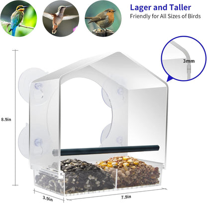 Window Bird Feeder with 4 Extra Strong Suction Cups, Large Outdoor Bird House for Cardinals and Bluebirds