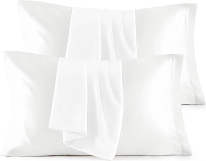 Bedsure King Size Satin Pillowcase Set - Pure White 20x36 Inch Covers for Hair & Skin Care | Gift for All