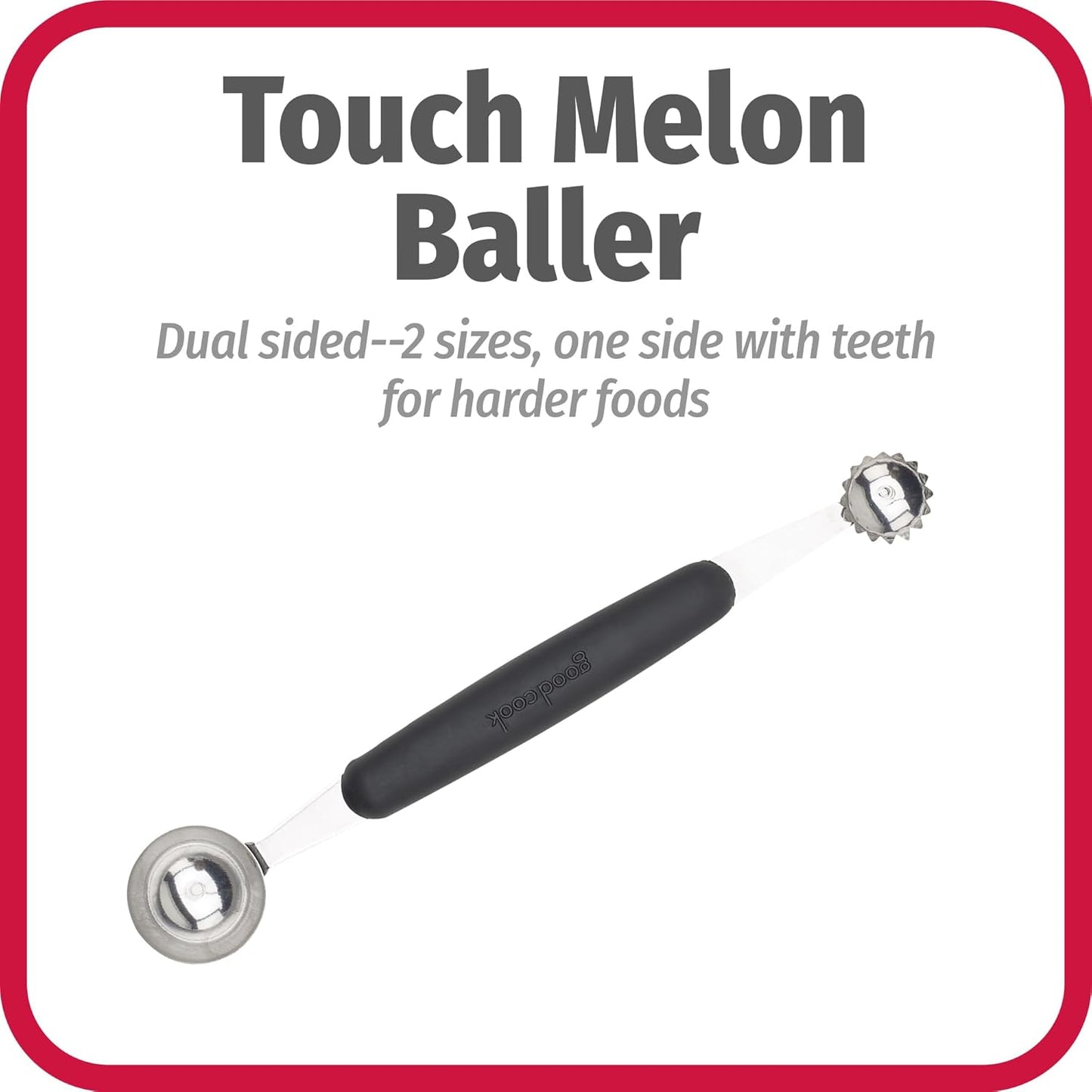 GoodCook Touch 2-in-1 Stainless Steel Melon Baller and Fruit and Veggie Corer Scoop, Silver/Black