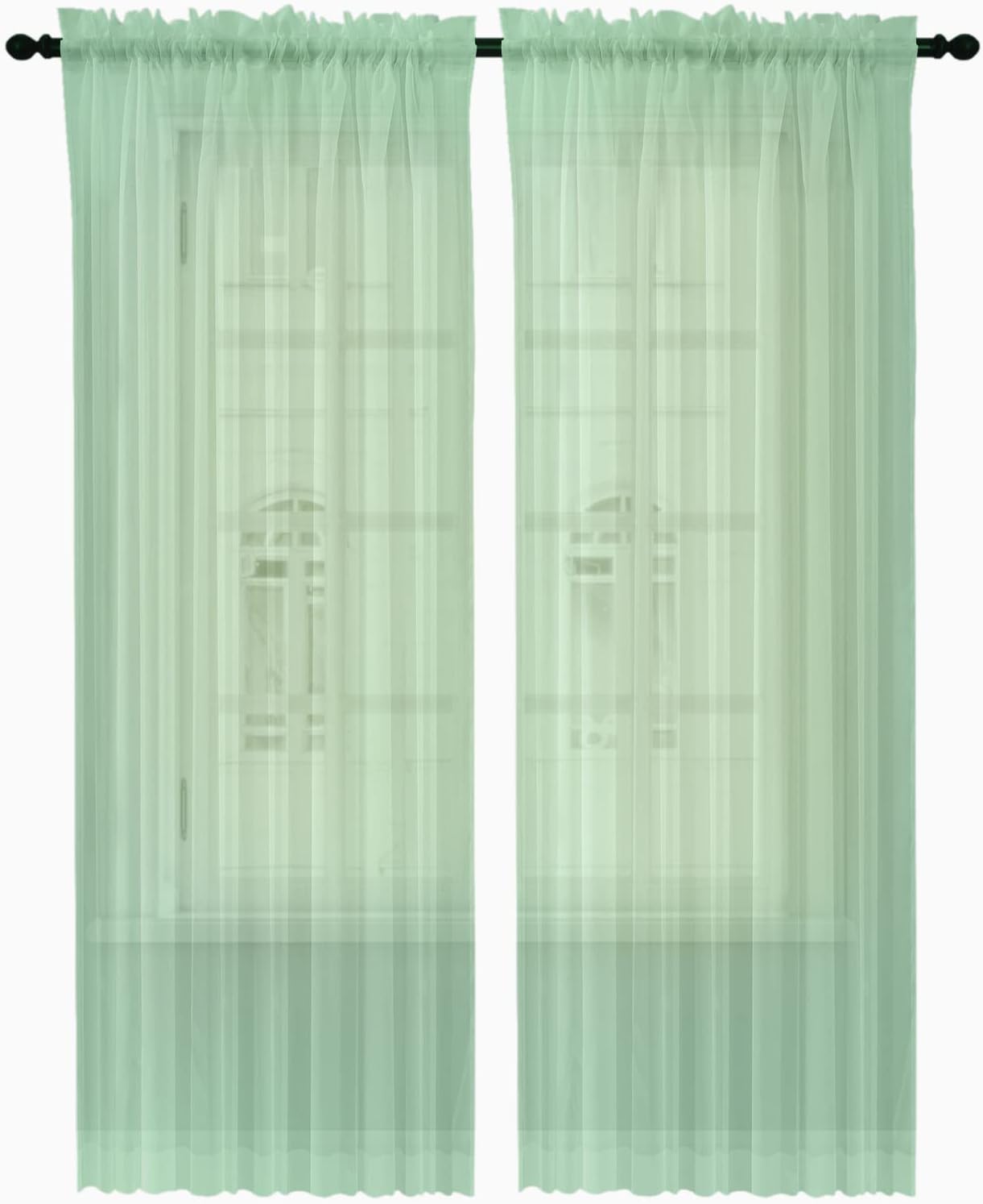 Oakias Green Sheer Curtains, 2 Panels Set 54" W x 84" L, 84 Inches Long Rod Pocket Voile Curtains for Living Room &