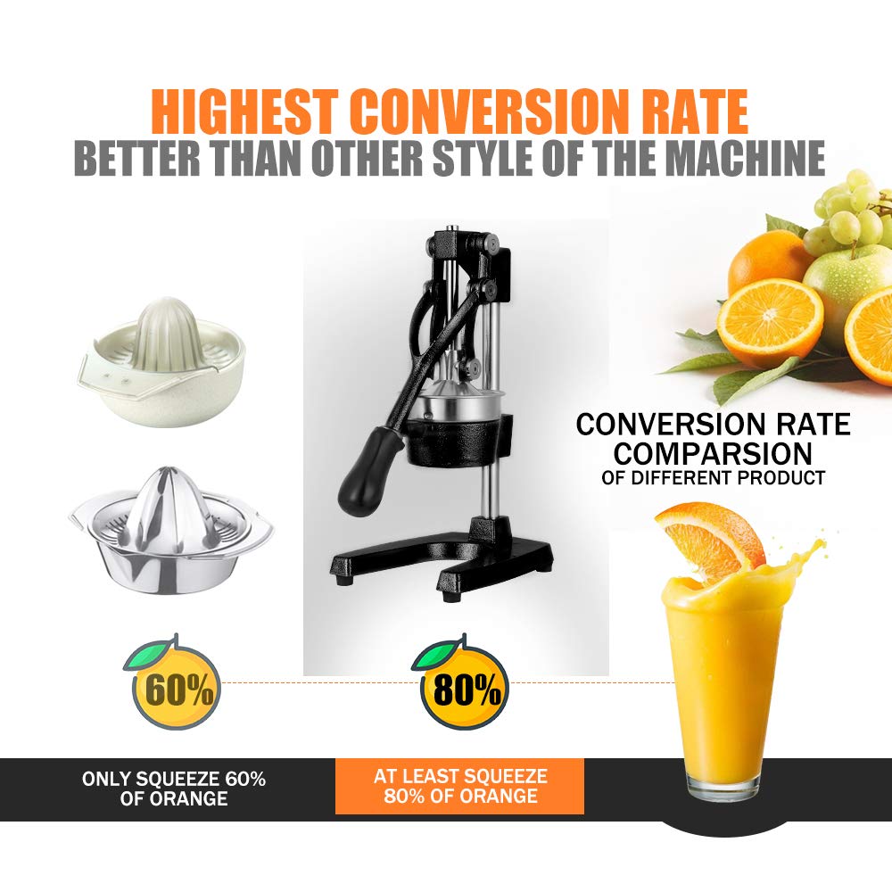 Gowintech Commercial Heavy Duty Cast Iron Hand Press Manual Orange Citrus Lemon Lime Grapefruit Pomegranate Fruit Juice Squeezer Machine with Stainless Steel Cup Black