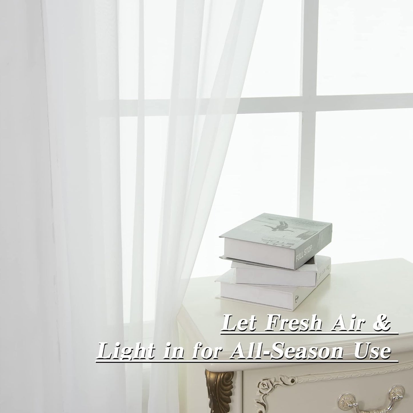 White Sheer Curtains - 54 inches Long for Bedroom, Top Rod Pocket Sheer Window Panels for Nursery, Living Room
